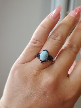 Delicate Silver Ring with Larimer Oval Stone